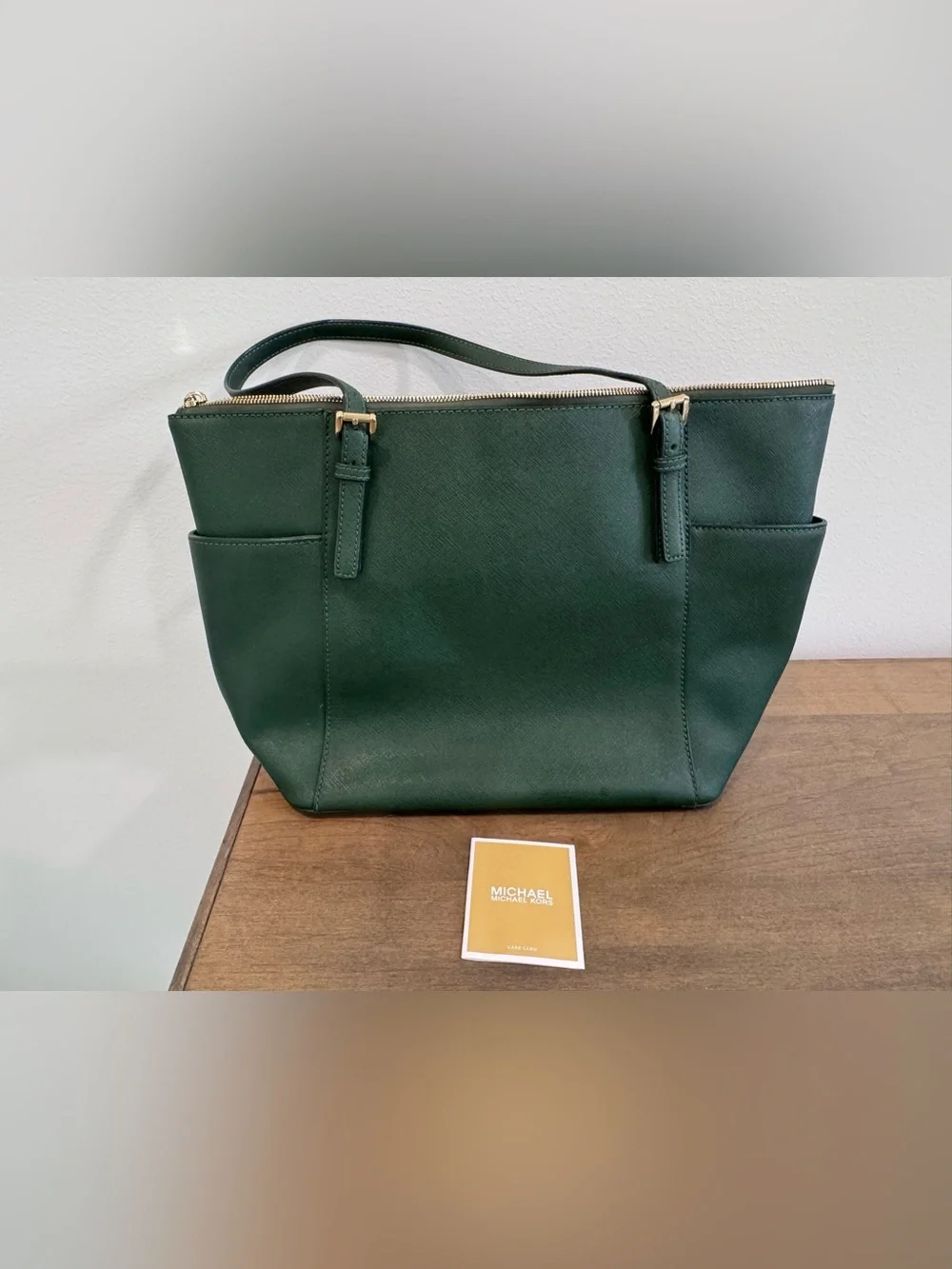 Michael Kors Forest Green Saffiano Leather Tote with Matching Wallet
